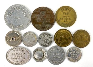 Group of 12 Illinois Valley Store and Bar Tokens