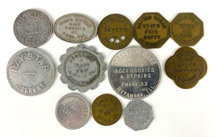 Group of 12 Illinois Valley Store and Bar Tokens