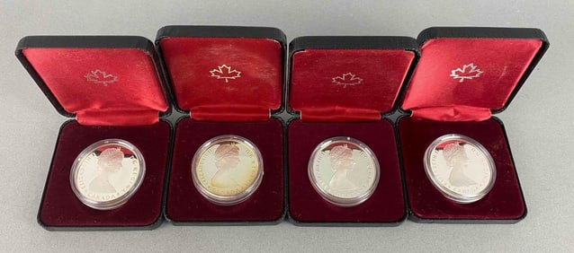 Group of 4 1985 Royal Canadian Mint Silver Dollars Commemorative Coins 100th Anniversary of Canada
