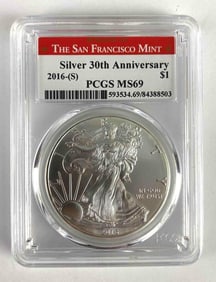 2016 -S 30th Anniversary PCGS Graded MS69 Silver Eagle $1 1 oz .999 Silver Coin