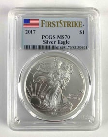 2017 First Strike PCGS Graded MS70 Silver Eagle $1 1 oz .999 Silver Coin