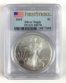 2010 PCGS MS70 First Strike American Silver Eagle 1oz .999 Fine Silver