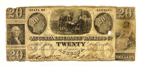 1847 The Augusta Insurance Banking Co. Twenty Dollar Note