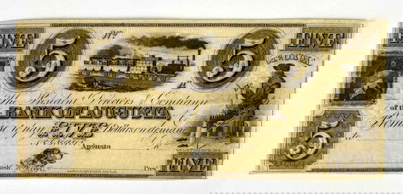 1800s Bank of Augusta Five Dollar Note