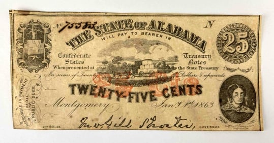 1863 The State of Alabama 25 Cent Note
