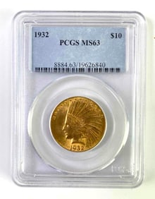1932 PCGS Graded MS63 US $10 Gold Indian