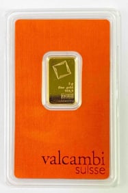 Valcambi Suisse 5 grams 999.9 Fine Gold Ingot / Bar