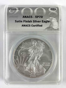 2008-W ANACS Graded SP 70 Satin Finish Silver Eagle 1 oz. Fine Silver Dollar
