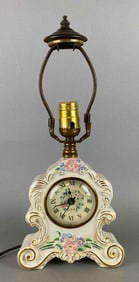 Antique Floral Porcelain Clock Table Lamp