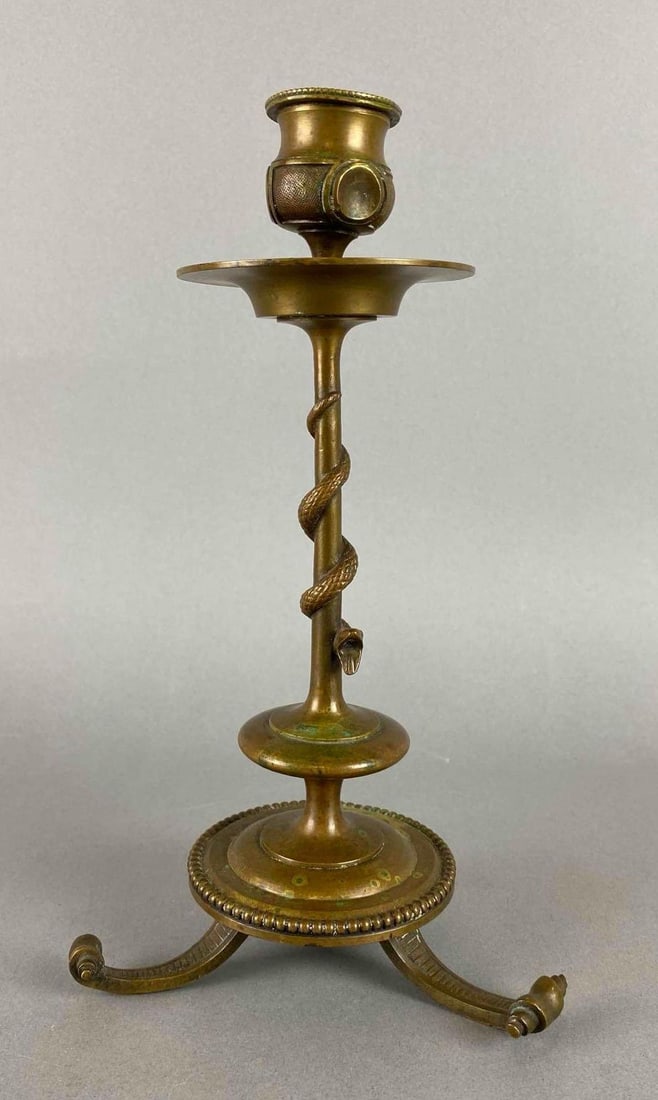 Antique Ornate Brass Snake Candlestick (1 of 5)