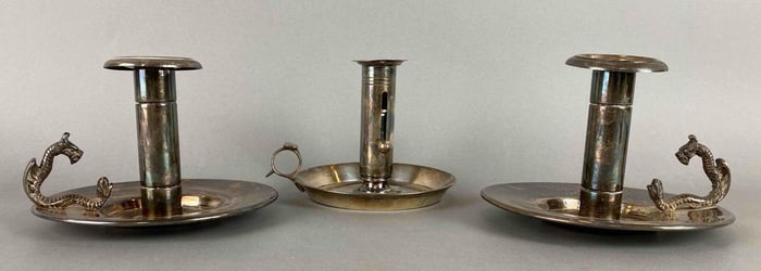 Group of 3 Antique Silver Plate Candlesticks