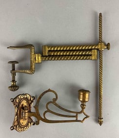 Antique Brass Wall Sconce and Fire Place Screen Clamp