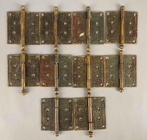 Group of 10 Antique Brass Ornate Door Hinges