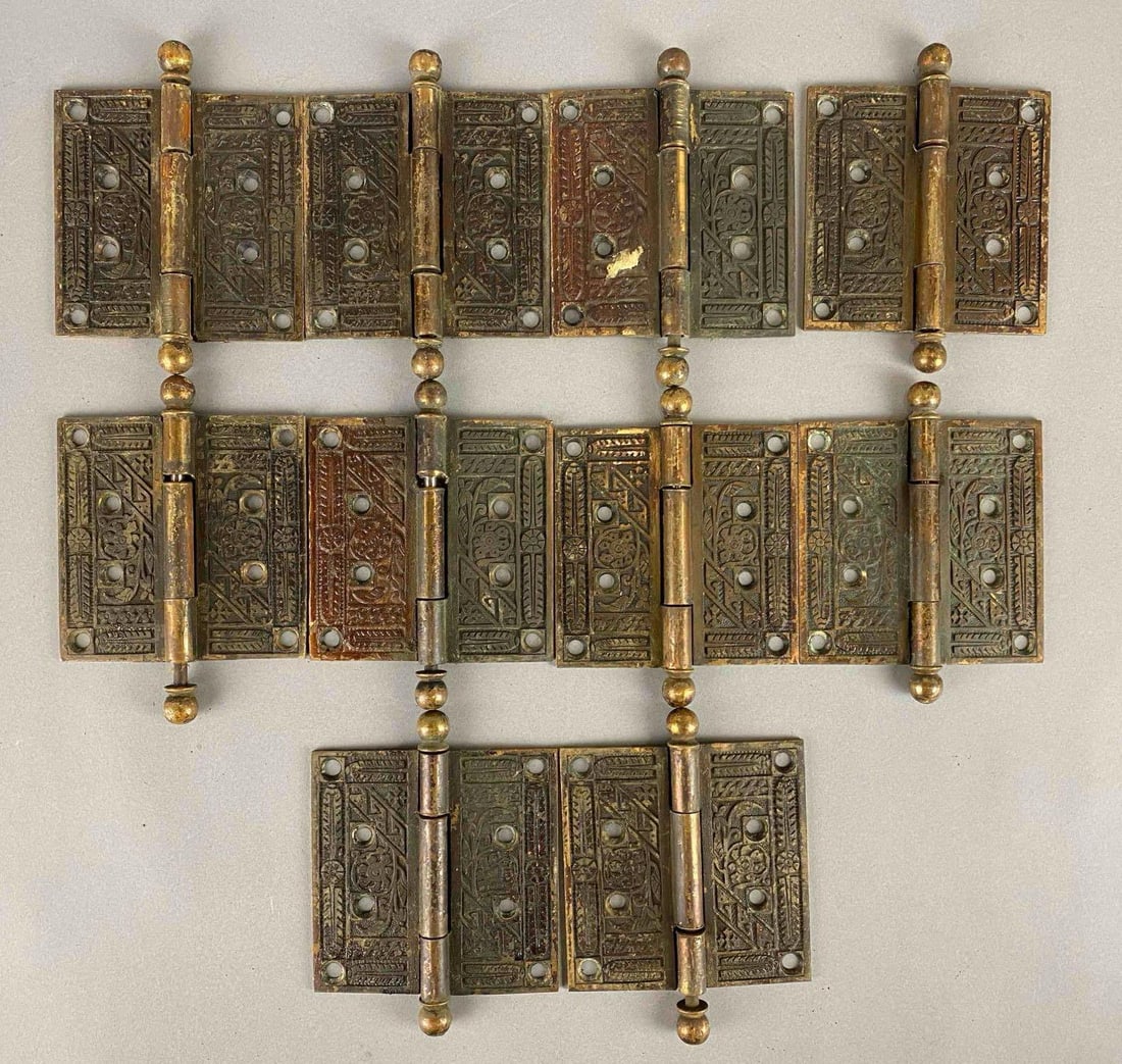 Group of 10 Antique Brass Ornate Door Hinges (1 of 4)