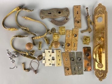 Group of Antique Brass Door Hardware and More