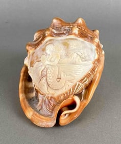 Antique Carved Mermaid Shell Souvenir