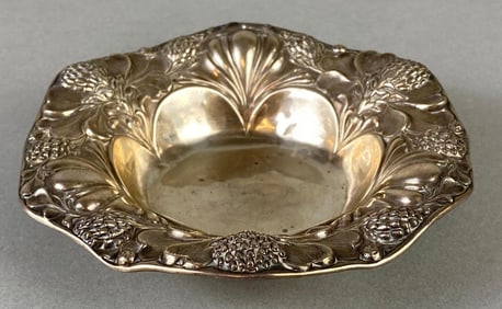 Antique Sterling Silver Floral Nut Dish
