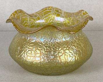 Loetz Gold Iridescent Candia Mimosa Glass Ruffle Rim Bowl