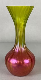 Kralik Martell Panel Green to Pink Iridescent Glass Vase