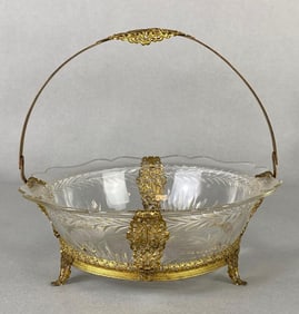 Brass and Clear Cut Glass Brides Basket