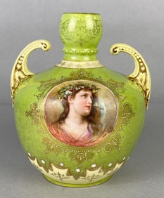 Royal Welton Green Porcelain Portrait Vase