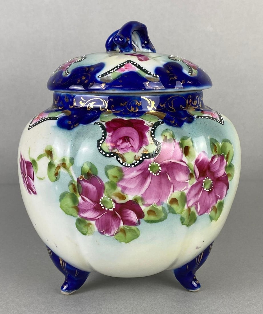 Floral Painted Porcelain Japanese Tea Caddy (1 of 6)