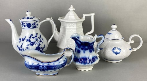 Group of Blue and White Porcelain Teapots and More