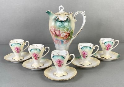 R.S. Prussia Floral Porcelain Chocolate Set