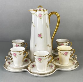Haviland Limoges Pink Floral Painted Porcelain Chocolate Set