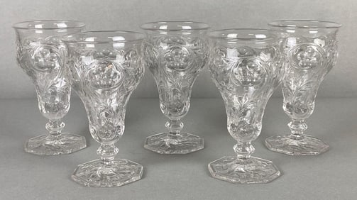 Group of 5 McKee Rock Crystal Clear Depression Glass Water Goblets