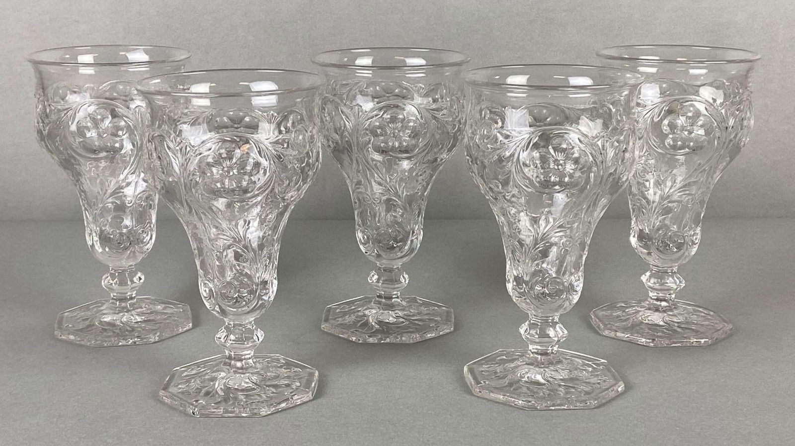 Group of 5 McKee Rock Crystal Clear Depression Glass Water Goblets (1 of 4)
