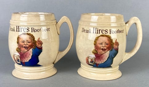 Group of 2 Drink Hires Rootbeer Pottery Advertising Mugs