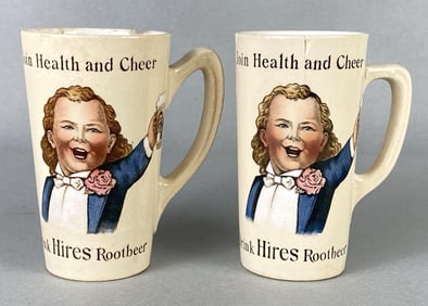 Group of 2 Drink Hires Rootbeer Health and Cheer Pottery Advertising Mugs