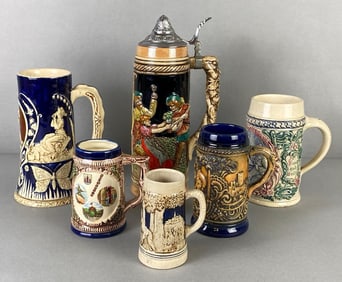 Group of 6 Pottery Beer Steins