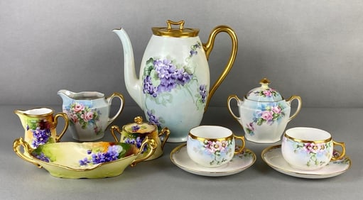 Group of Porcelain Floral Painted Tea Set Items and More