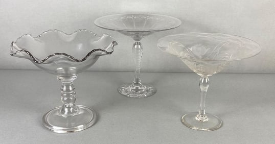 Group of 3 Clear Glass Compotes