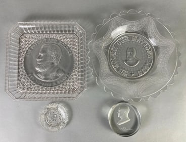 Group of 4 Clear Glass Portrait Plates and More