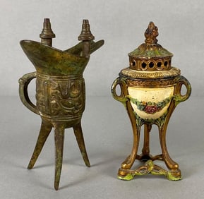 Group of 2 Cast Metal Chinese Items