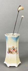 R.S. Prussia Porcelain Hat Pin Holder with 2 Hat Pins