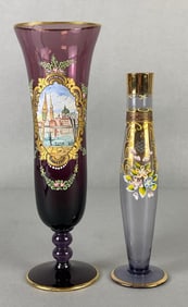 Group of 2 Painted Purple Glass Vases
