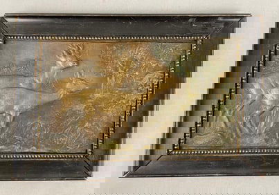 Antique D. Walter Doe and Buck in the Forest Bronze Relief Plaque