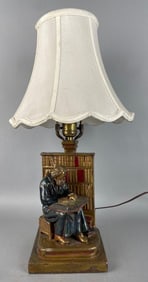 Vintage Monk Reading Figural Metal Table Lamp