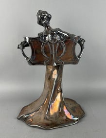Antique A. Piquimal Signed Silver Plate Lady with Flower Basket