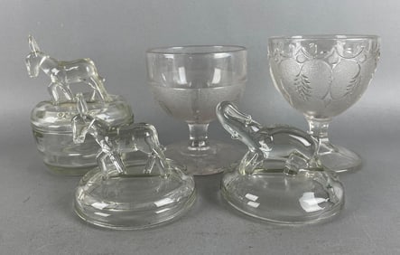 Group of Vintage Pressed Glass Dishes with Political Symbol Lids