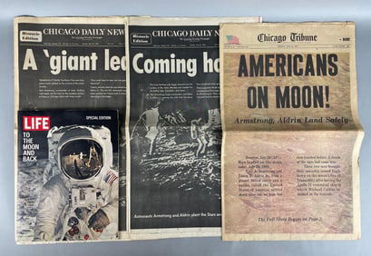 Group of 3 1969 Moon Landing Newspapers and More