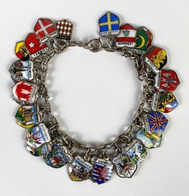 REU Sterling Silver Enamel City Shields Charm Bracelet