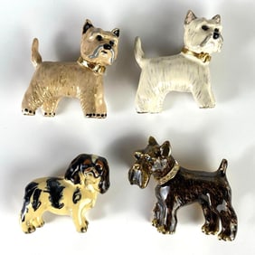Group of 4 Erwin Pearl Enamel Dog Brooches