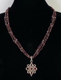 Treasures of India Sterling Silver Garnet Necklace and Pendant