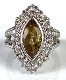 Judith Ripka Sterling Silver Citrine and CZ Ring