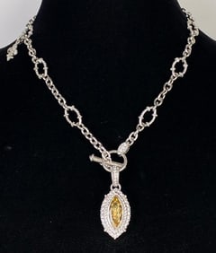 Judith Ripka Sterling Silver Citrine and CZ Necklace